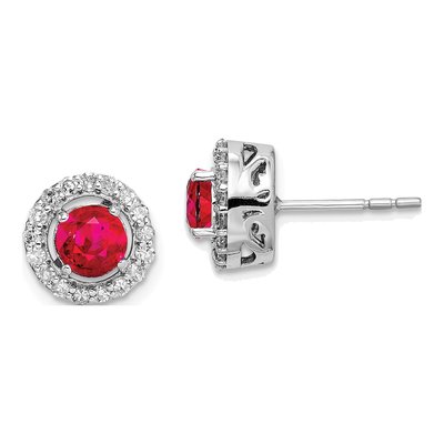 Sterling Silver 0.34 ct tw Composite Ruby & Diamond Glass Filled Circle Stud Earrings