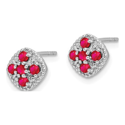 Sterling Silver 2mm Round Ruby Flower Stud Earrings – view 3