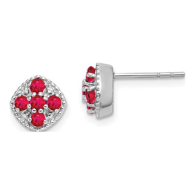 Sterling Silver 2mm Round Ruby Flower Stud Earrings