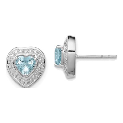 Sterling Silver 5mm Aquamarine Heart Stud Earrings