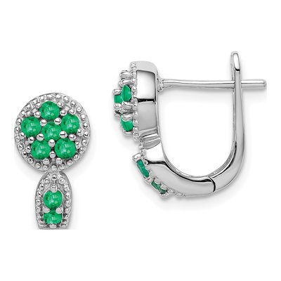 Sterling Silver 14mm Emerald Circle Huggie Hoop Earrings