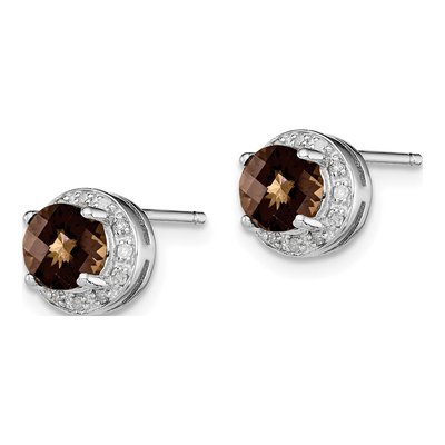 Sterling Silver 1/15 ct tw 5mm Round Smoky Quartz & Diamond Stud Earrings – view 4