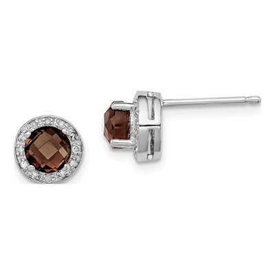 Sterling Silver 1/15 ct tw 5mm Round Smoky Quartz & Diamond Stud Earrings
