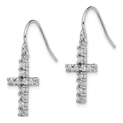 Sterling Silver CZ Latin Cross Dangle Earrings – view 2