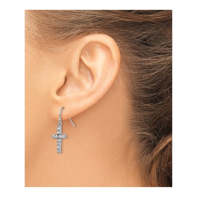 Sterling Silver CZ Latin Cross Dangle Earrings – view 3