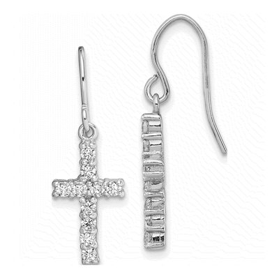 Sterling Silver CZ Latin Cross Dangle Earrings