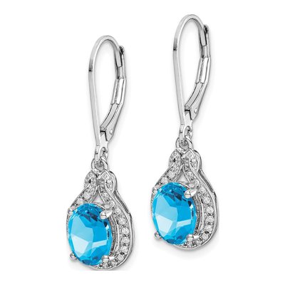 Sterling Silver 1/7 ct tw Swiss Blue Topaz & Diamond Leverback Earrings – view 3
