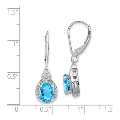 Sterling Silver 1/7 ct tw Swiss Blue Topaz & Diamond Leverback Earrings – view 5