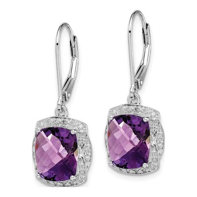 Sterling Silver 1/7 ct tw Amethyst & Diamond Leverback Earrings – view 3