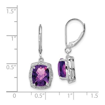 Sterling Silver 1/7 ct tw Amethyst & Diamond Leverback Earrings – view 5