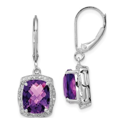 Sterling Silver 1/7 ct tw Amethyst & Diamond Leverback Earrings