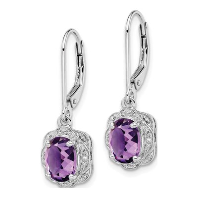 Sterling Silver 1/15 ct tw Amethyst & Diamond Leverback Earrings – view 3