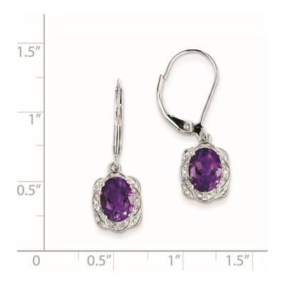 Sterling Silver 1/15 ct tw Amethyst & Diamond Leverback Earrings – view 5
