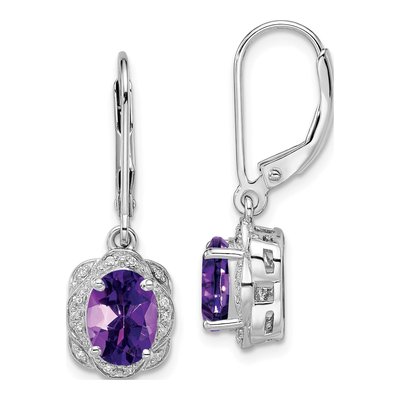 Sterling Silver 1/15 ct tw Amethyst & Diamond Leverback Earrings