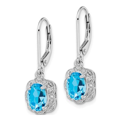 Sterling Silver 1/15 ct tw Swiss Blue Topaz & Diamond Leverback Earrings – view 3