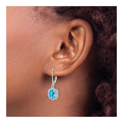 Sterling Silver 1/15 ct tw Swiss Blue Topaz & Diamond Leverback Earrings – view 4