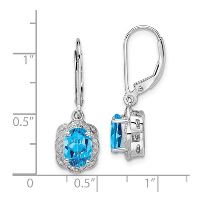 Sterling Silver 1/15 ct tw Swiss Blue Topaz & Diamond Leverback Earrings – view 5