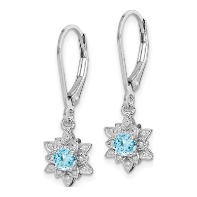 Sterling Silver Swiss Blue Topaz & Diamond Leverback Earrings – view 3
