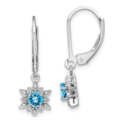 Sterling Silver Swiss Blue Topaz & Diamond Leverback Earrings