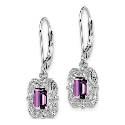 Sterling Silver Amethyst & Diamond Leverback Earrings – view 3