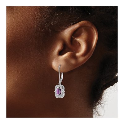 Sterling Silver Amethyst & Diamond Leverback Earrings – view 4