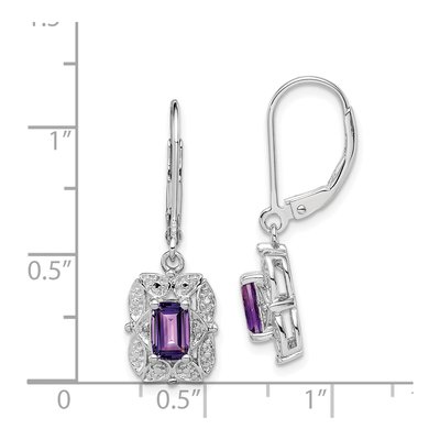 Sterling Silver Amethyst & Diamond Leverback Earrings – view 5