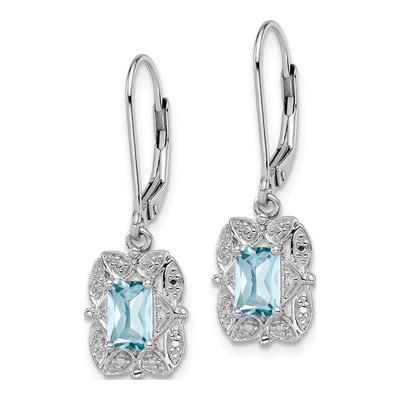 Sterling Silver Swiss Blue Topaz & Diamond Leverback Earrings – view 3