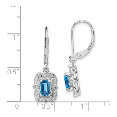 Sterling Silver Swiss Blue Topaz & Diamond Leverback Earrings – view 5
