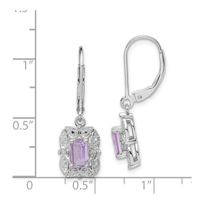 Sterling Silver Rose de France Amethyst & Diamond Leverback Earrings – view 5