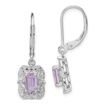 Sterling Silver Rose de France Amethyst & Diamond Leverback Earrings