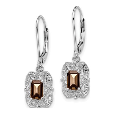 Sterling Silver Smoky Quartz & Diamond Leverback Earrings – view 3