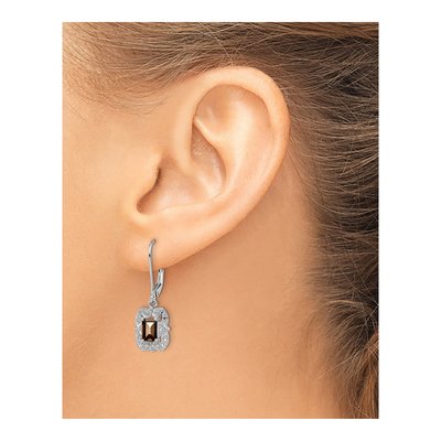 Sterling Silver Smoky Quartz & Diamond Leverback Earrings – view 4