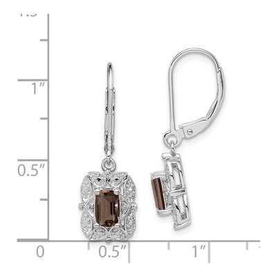 Sterling Silver Smoky Quartz & Diamond Leverback Earrings – view 5