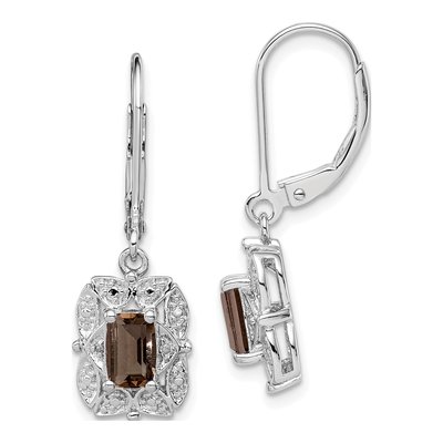 Sterling Silver Smoky Quartz & Diamond Leverback Earrings