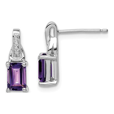 Sterling Silver Amethyst & Diamond Dangle Earrings