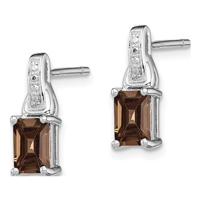 Sterling Silver Smoky Quartz & Diamond Dangle Earrings – view 3
