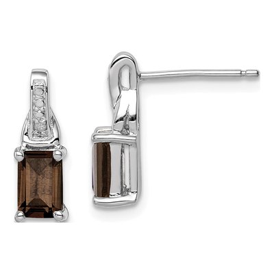 Sterling Silver Smoky Quartz & Diamond Dangle Earrings