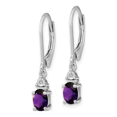 Sterling Silver Amethyst & Diamond Leverback Earrings – view 3