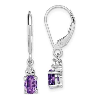 Sterling Silver Amethyst & Diamond Leverback Earrings