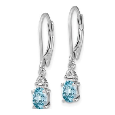 Sterling Silver Swiss Blue Topaz & Diamond Leverback Earrings – view 3