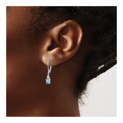Sterling Silver Swiss Blue Topaz & Diamond Leverback Earrings – view 4