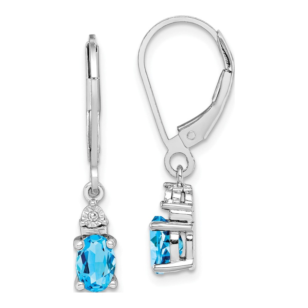 Sterling Silver Swiss Blue Topaz & Diamond Leverback Earrings