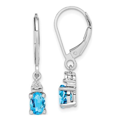 Sterling Silver Swiss Blue Topaz & Diamond Leverback Earrings