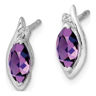 Sterling Silver Amethyst & Diamond Marquise Stud Earrings – view 3