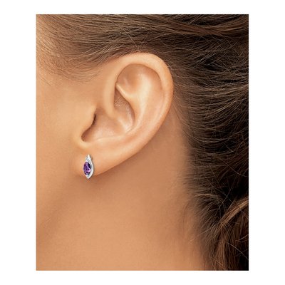 Sterling Silver Amethyst & Diamond Marquise Stud Earrings – view 4