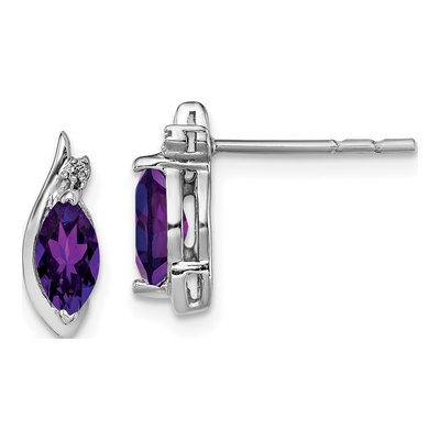 Sterling Silver Amethyst & Diamond Marquise Stud Earrings