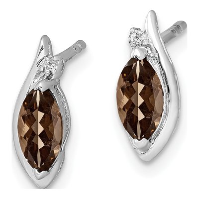 Sterling Silver Marquise Smoky Quartz & Diamond Stud Earrings – view 3