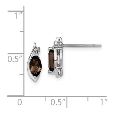 Sterling Silver Marquise Smoky Quartz & Diamond Stud Earrings – view 5
