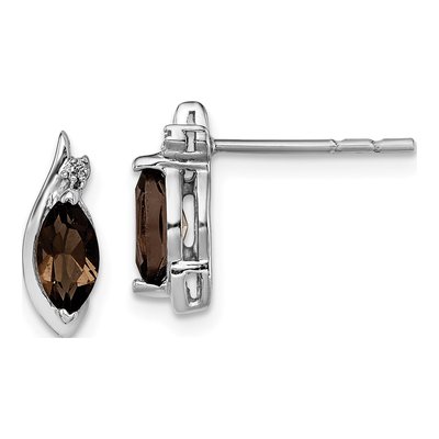 Sterling Silver Marquise Smoky Quartz & Diamond Stud Earrings