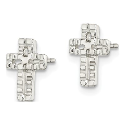Sterling Silver Girls' Cross Stud Earrings – view 3